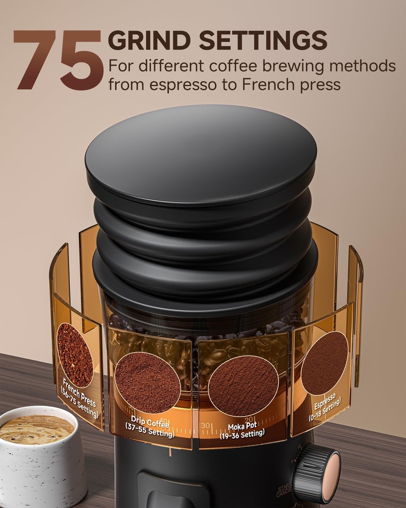 AMZCHEF Single Dose Coffee Grinder – 75 Settings Burr Grinder, 40mm Conical B...