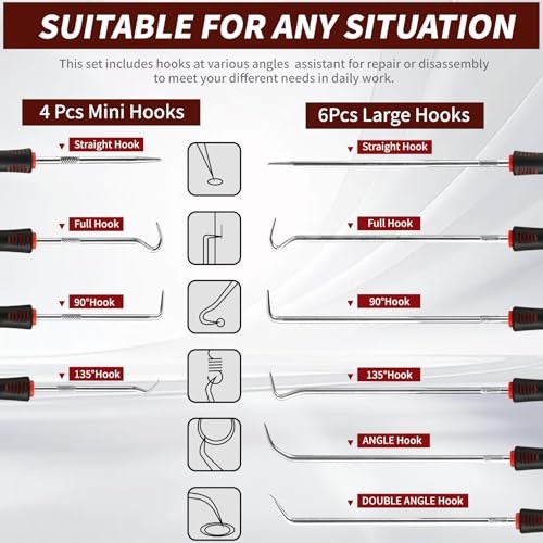 Hook and Pick Set – 10PCS Precision Pick Tools with Non-Slip Grip for red