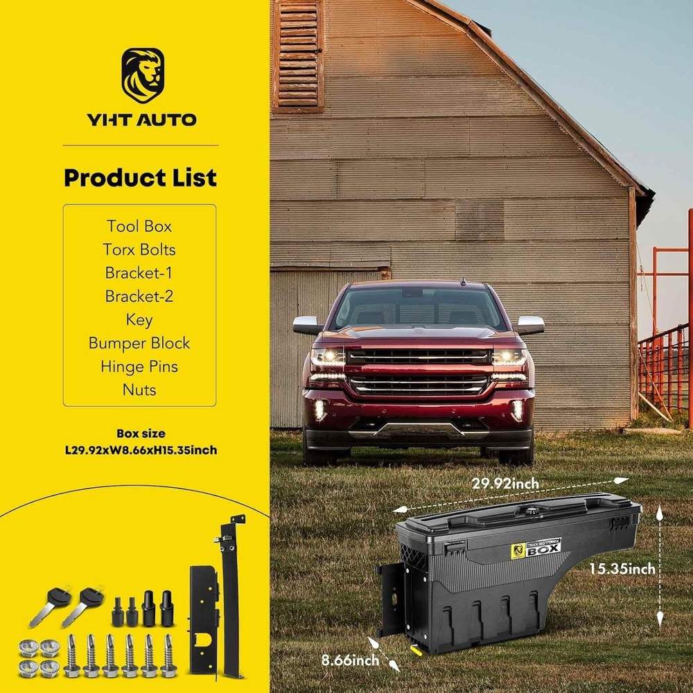YHTAUTO Truck Bed Storage Tool Box Lockable Compatible Driver Side, black