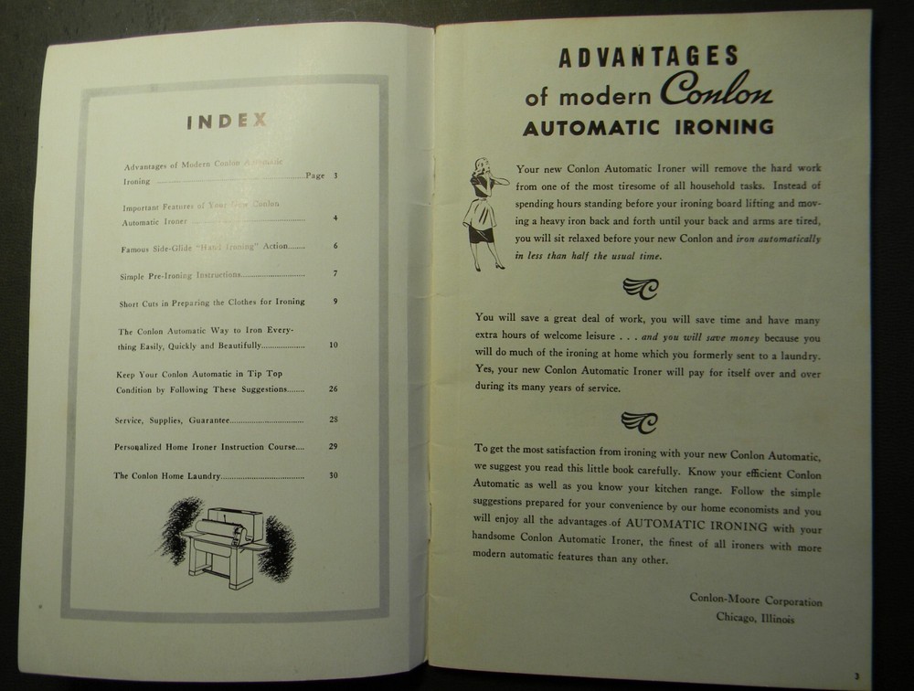 1950? Conlon Automatic Ironer Instruction Manual "Even a Child" Can Use It