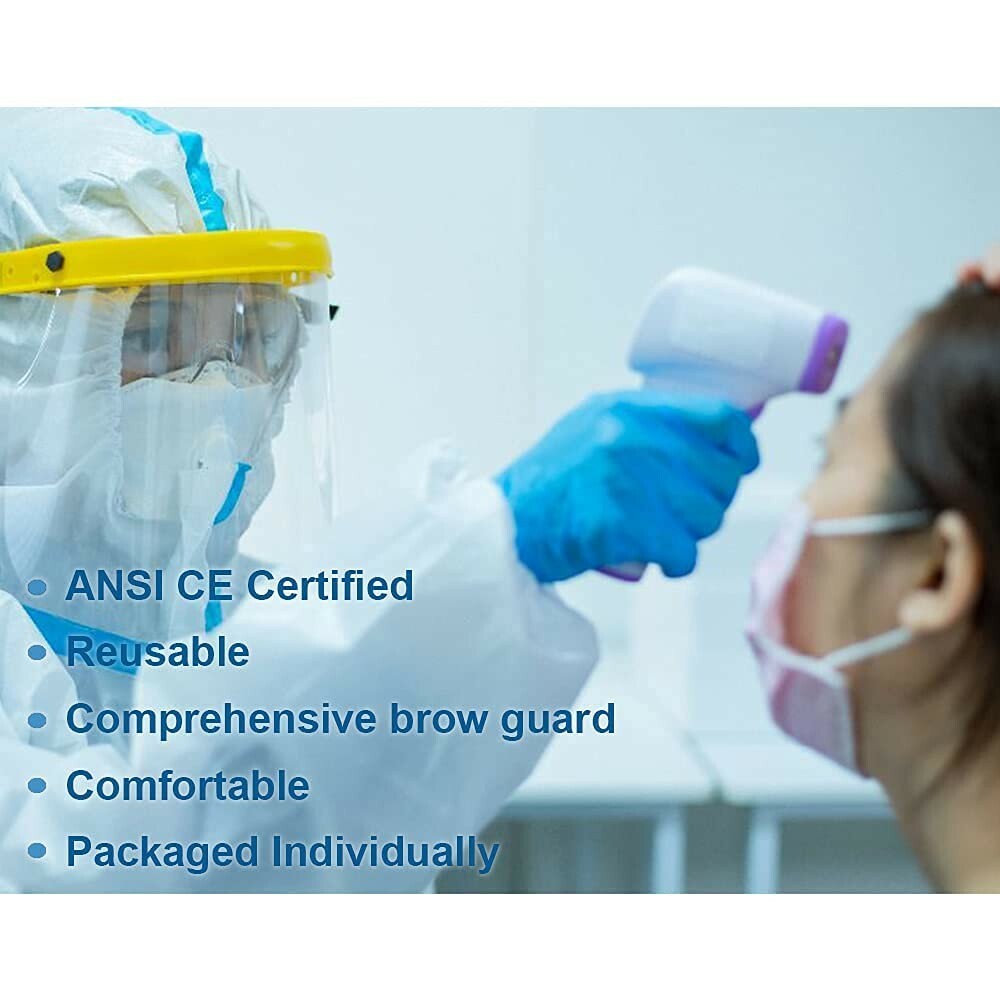 Reusable Safety Clear Face Shield with Protective Brow Guard - ANSI/CE Certified