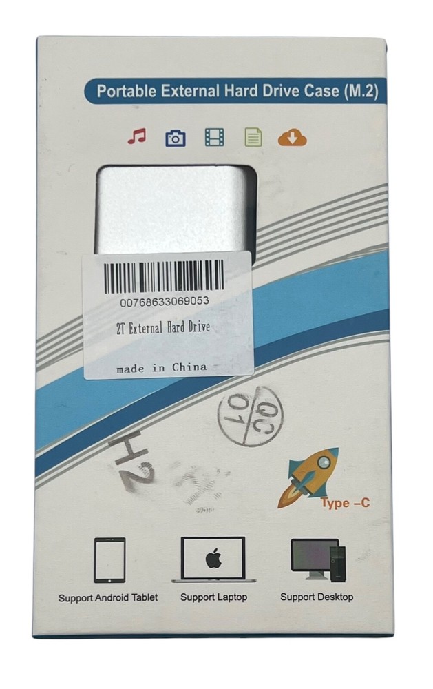 NEW Portable External Hard Drive Case (M.2) 2 TB - H2 SILVER