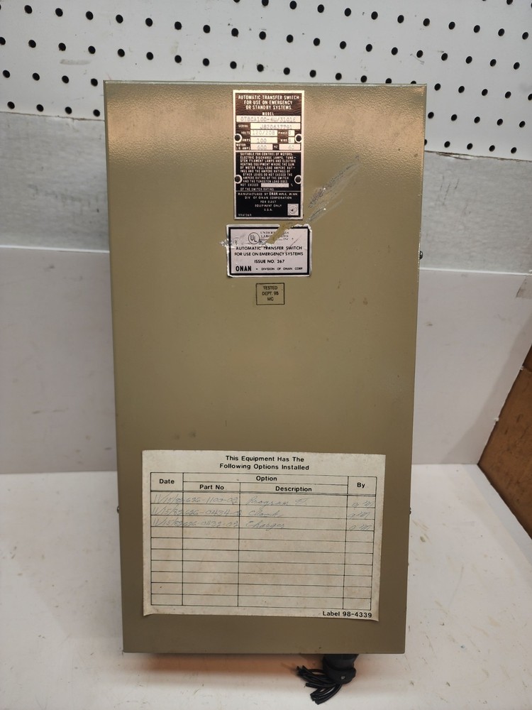 Power Sentry Onan automatic Transfer main Panel OTBCA1004U/3101E, 100 A, 3 ph