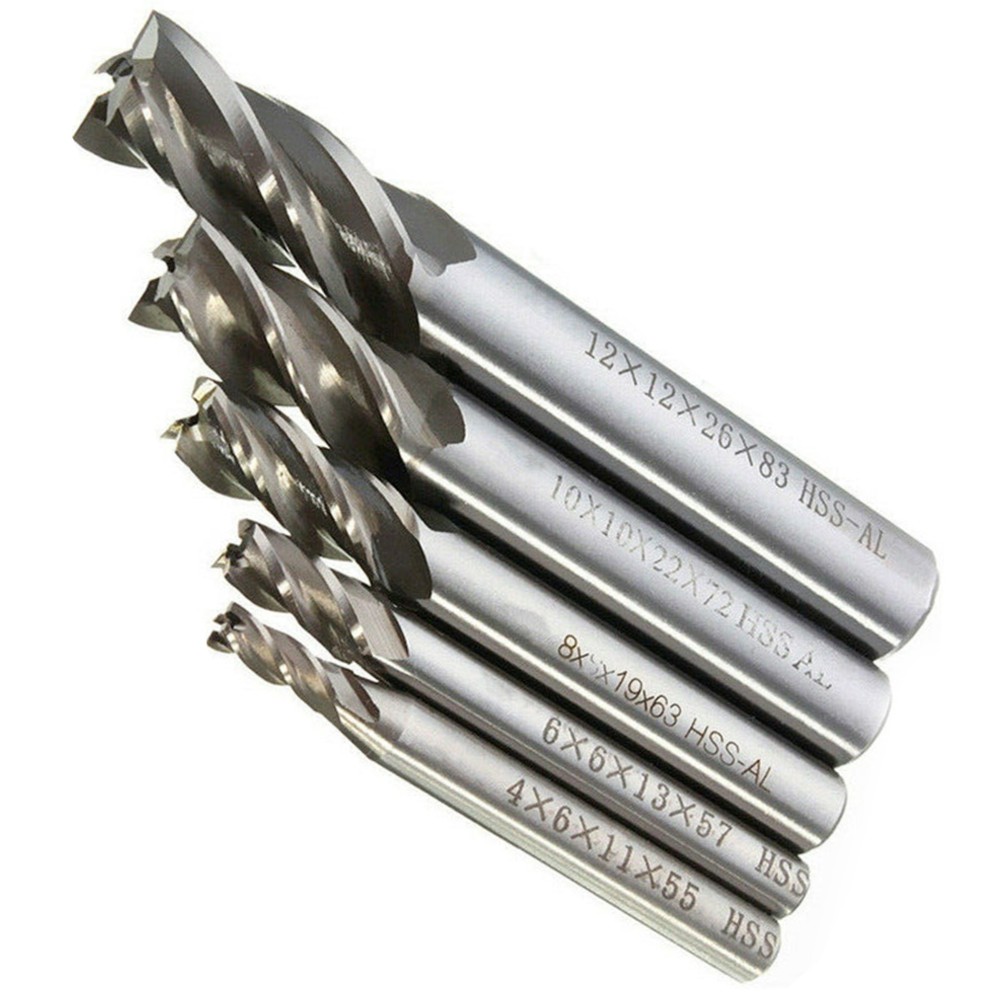 5Pcs CNC Straight Drill Bits HSS Shank 4 Flutes Engraving Milling Cutters