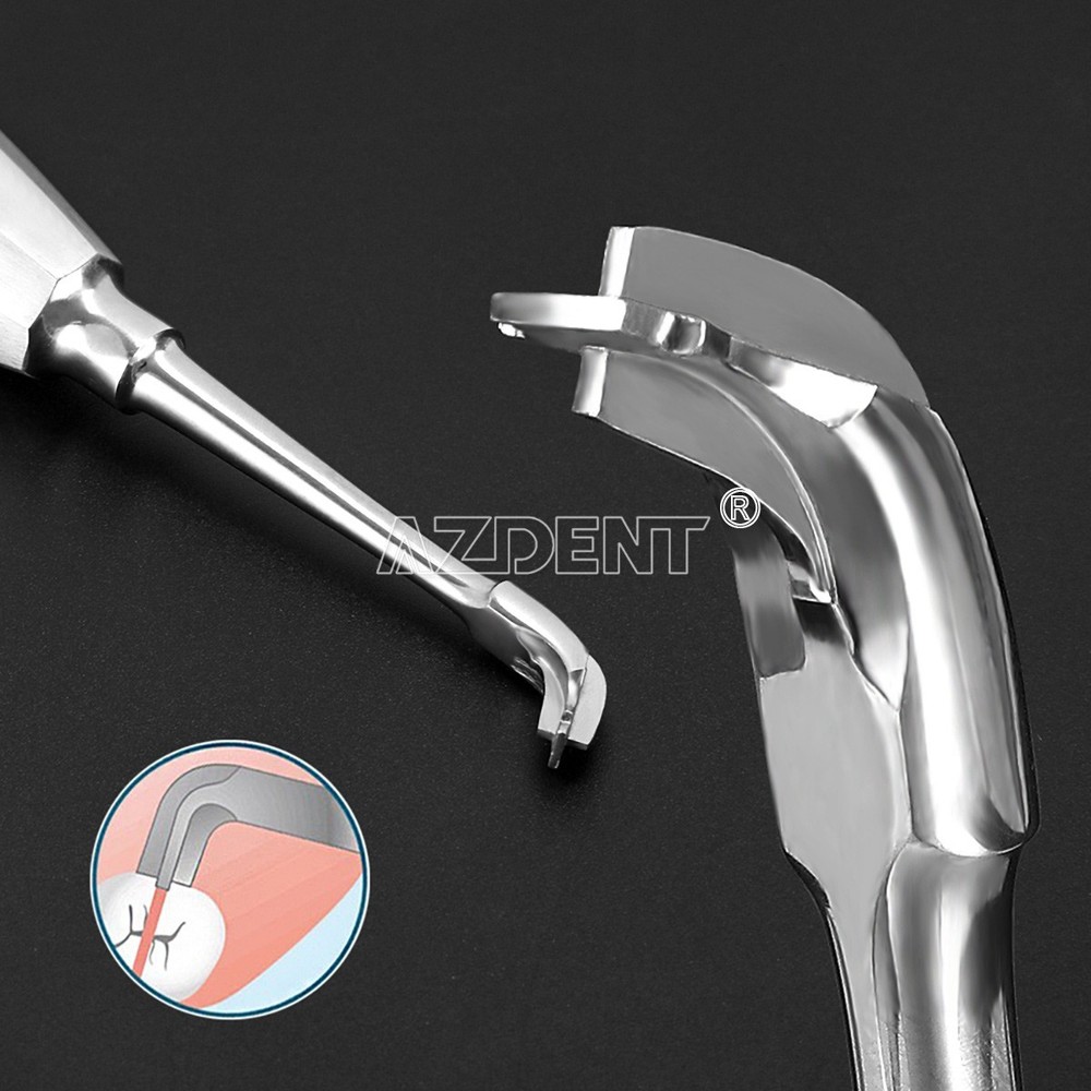 Dental crown removers, curved separators, elevators, and extractors