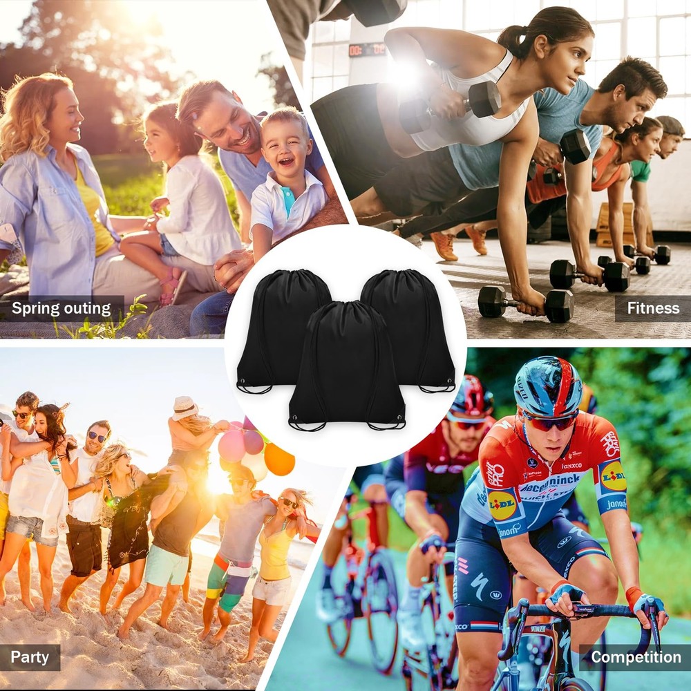 Grneric 10Pcs Drawstring Backpack Bulk Cinch Bag, Small, Black