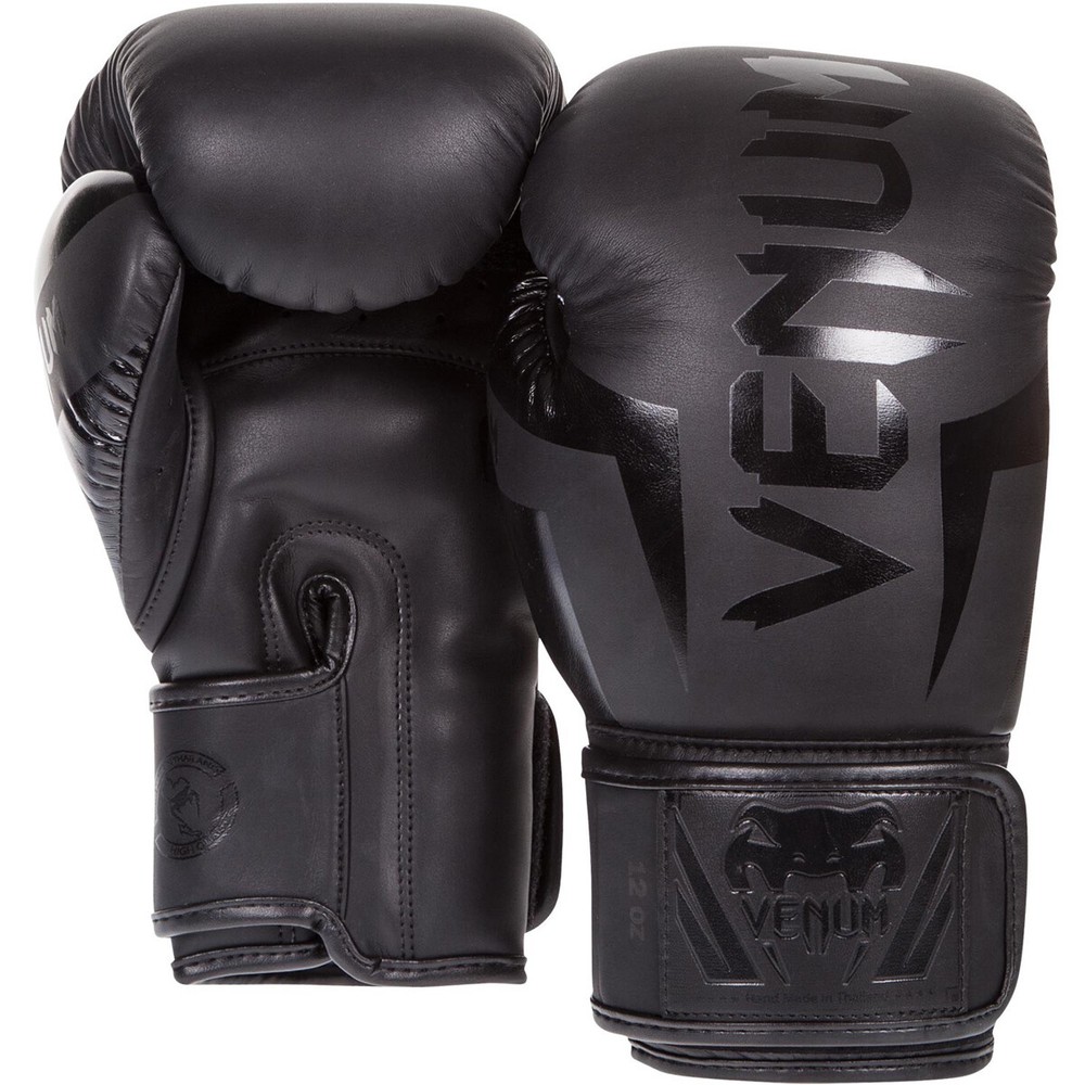 Venum Elite Hook and Loop Boxing Gloves - Matte Black