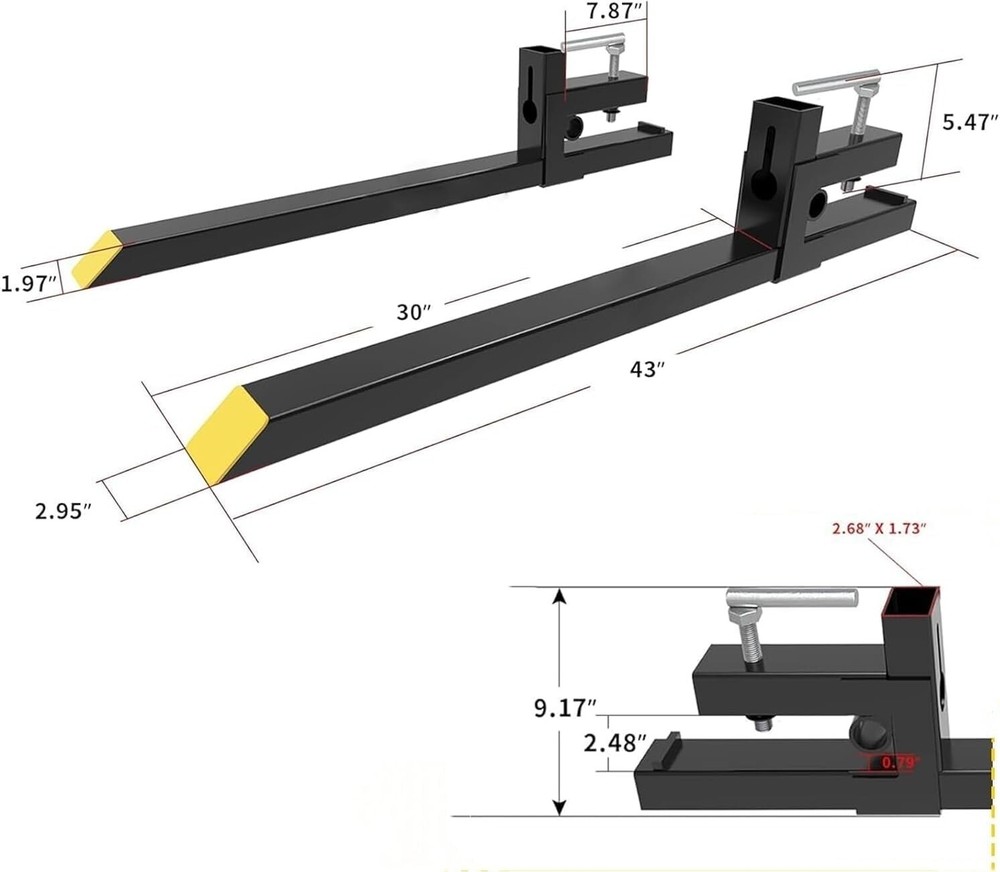 43" Clamp on Pallet Forks, 2000lbs Heavy Duty Quick Attach Bucket Fork