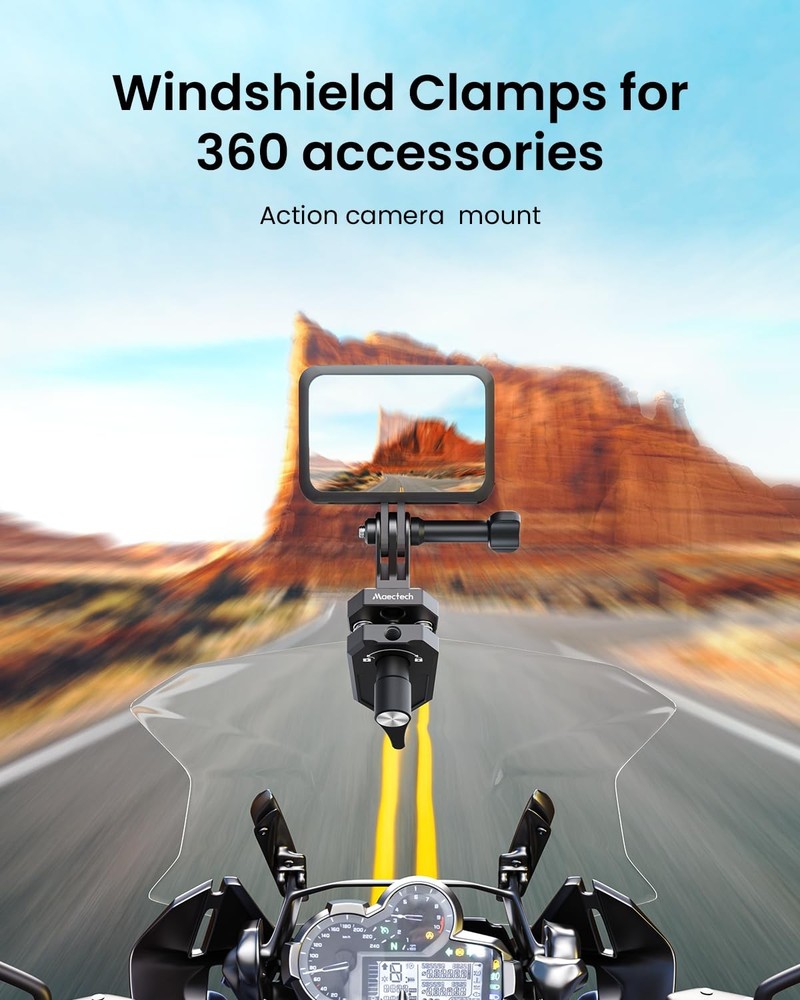 Maectech Motorcycle Windshield Clip Camera Mount for Black and Silver