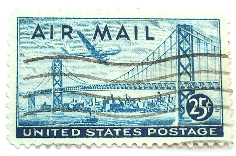 SCOTT# C36 BLUE 1947 REGULAR ISSUE 25 CENT U.S. AIRMAIL STAMP - USED