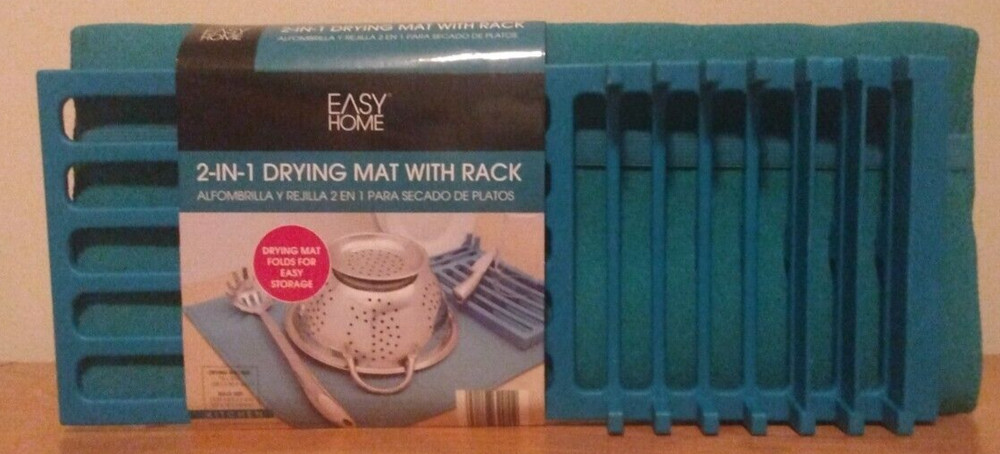 Easy Home 2 In 1 Blue Drying Mat With Rack