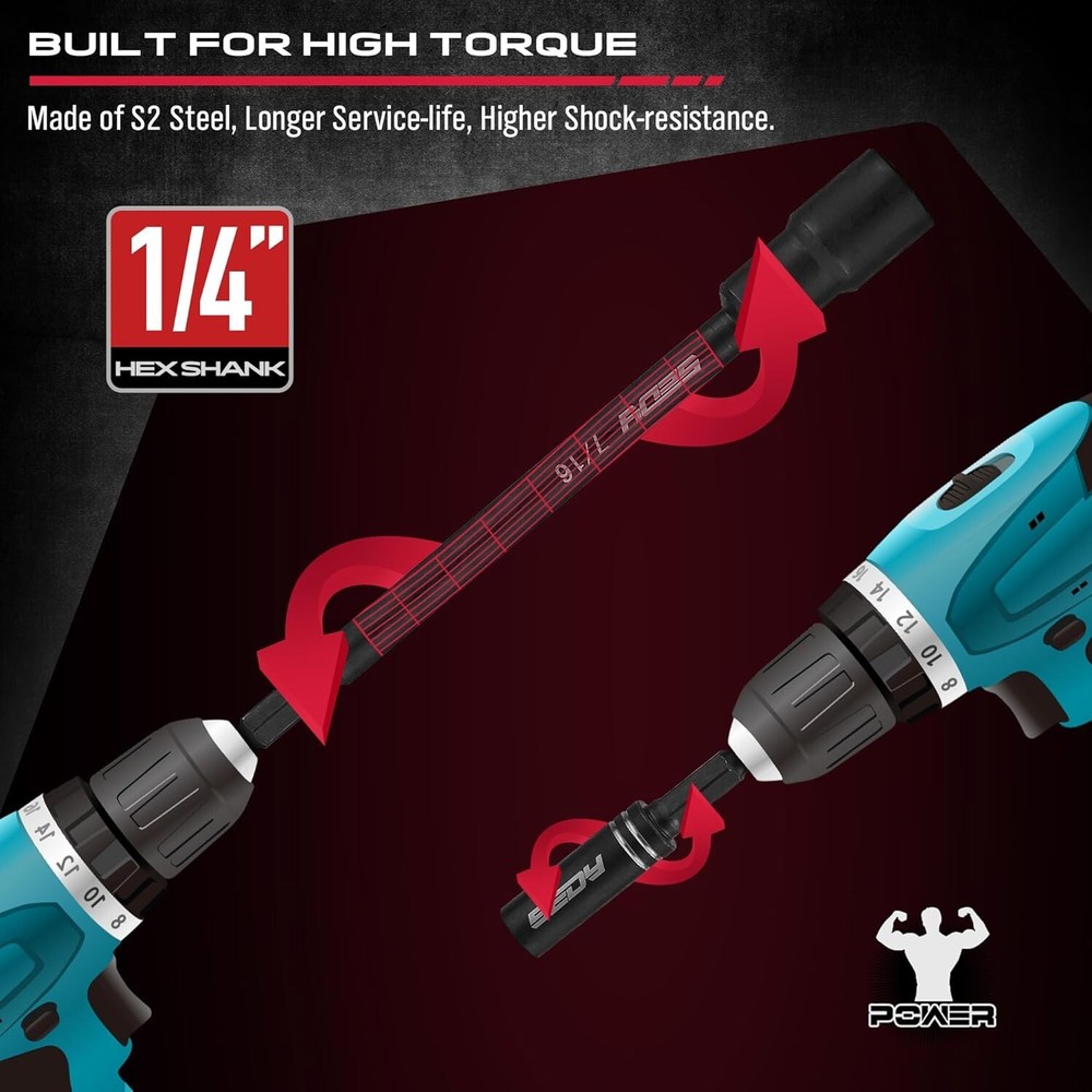 Nut Driver Impact Bit Set - 31-Piece Magnetic Socket Impact Drill Bit Tool Sets