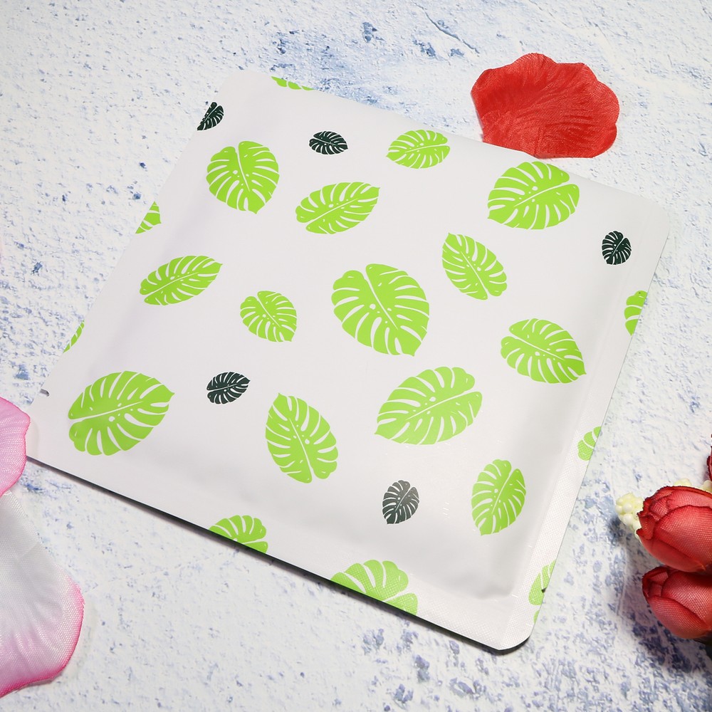 Flat Matte Green Leaf Patterned Design Open-Top Heat-Sealable Packaging Pouches