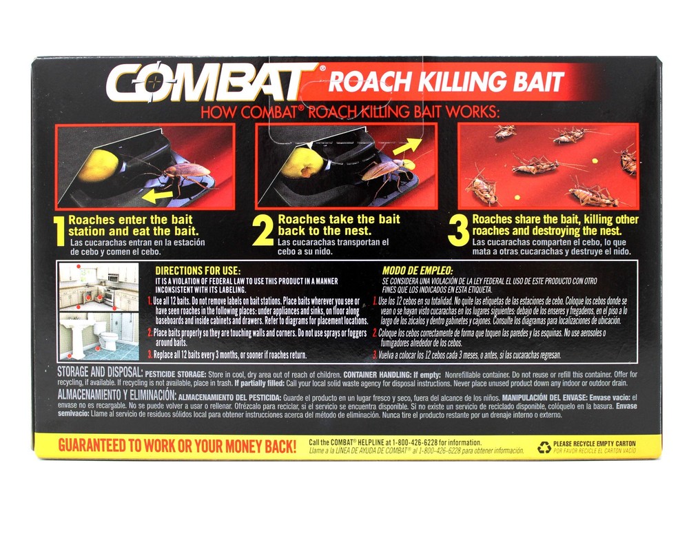 Combat Roach Killing Bait Stations for Small and Large Roaches, 12 Count 5 Pack