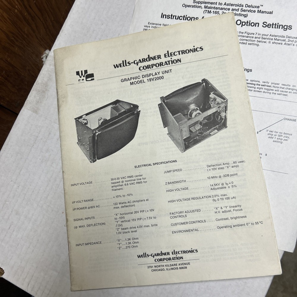 Asteroids Deluxe Cocktail Table Set Atari arcade Video game manual