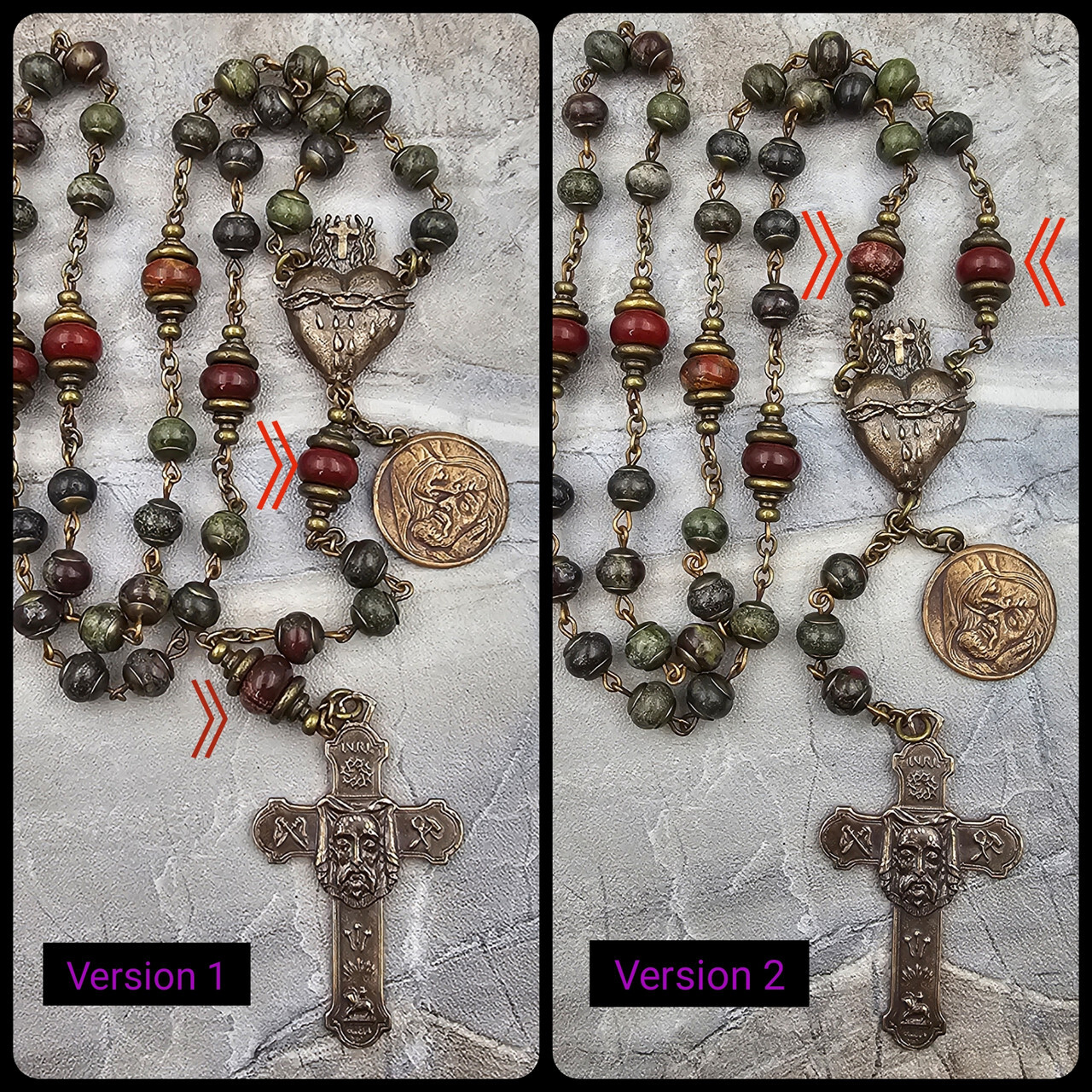 Holy Face of Jesus Sacred Bleeding Heart Pieta Bronze Bloodstone Jasper Chaplet