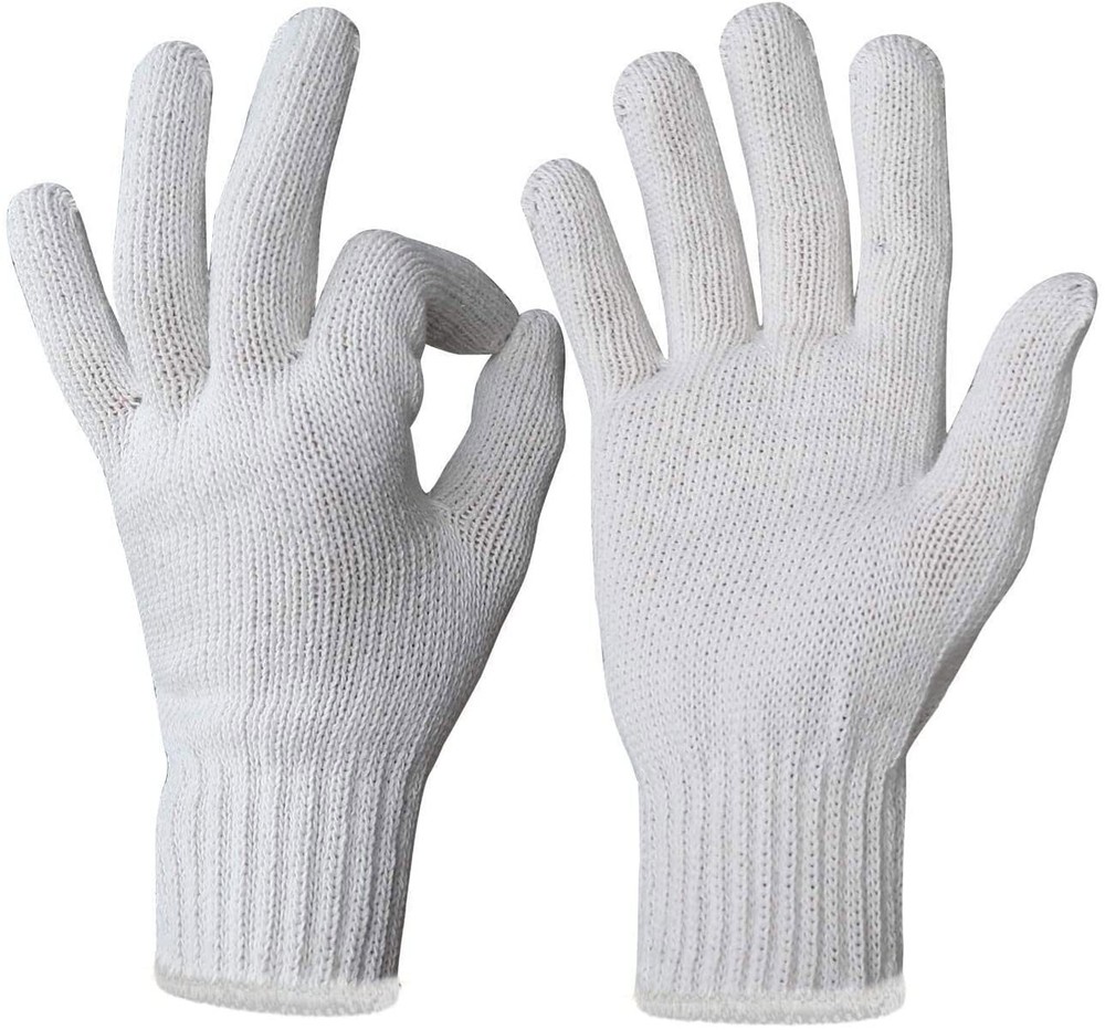 EvridWear Cotton Polyester String Knit Work Gloves Without Dots, 12 Pairs