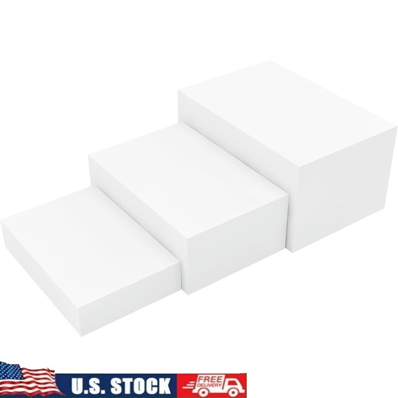 3 Pack White Buffet Food Risers Step Acrylic Cube Box Display for Dessert Table