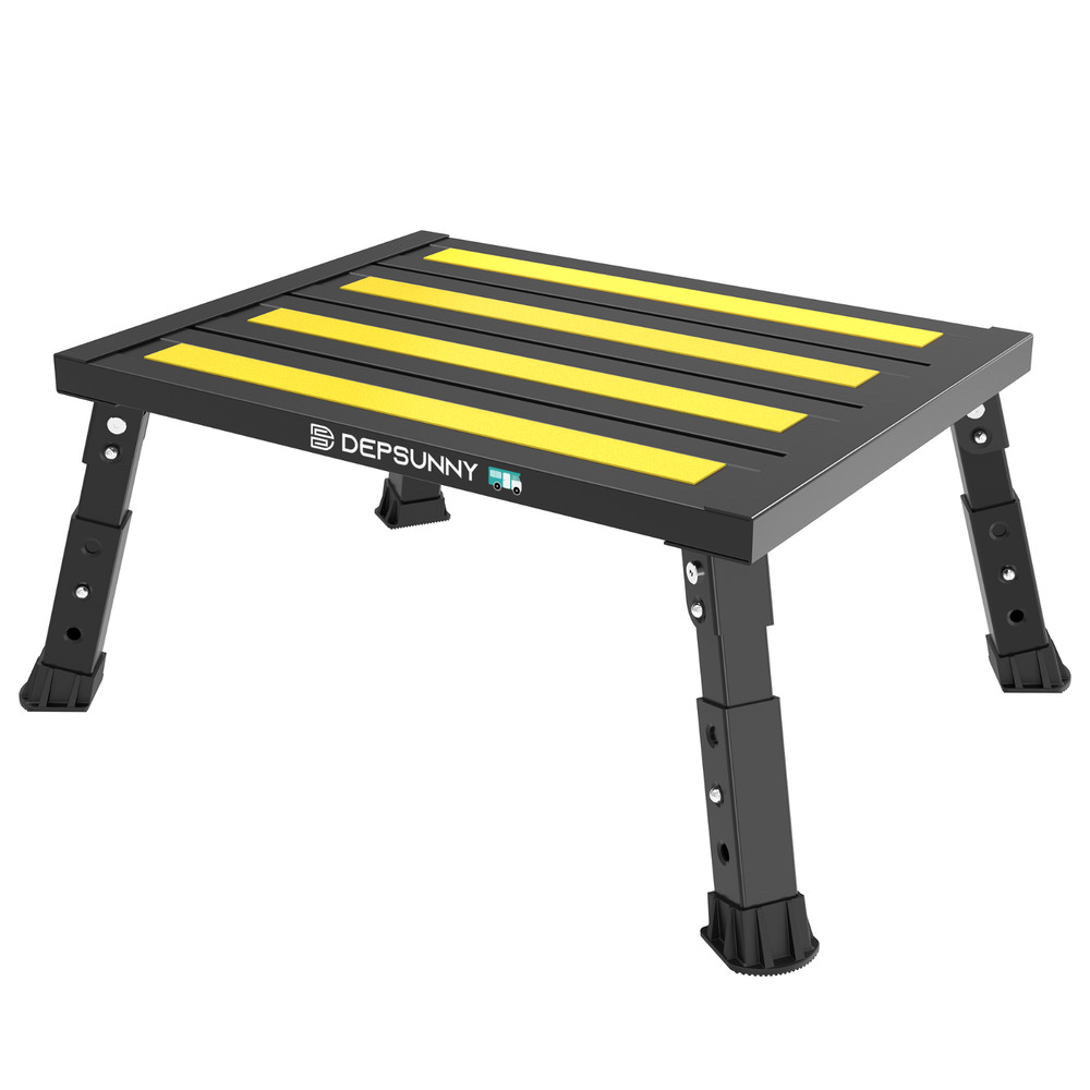 RV Aluminum Platform Step Portable Folding Adjustable Height Step Stool Black