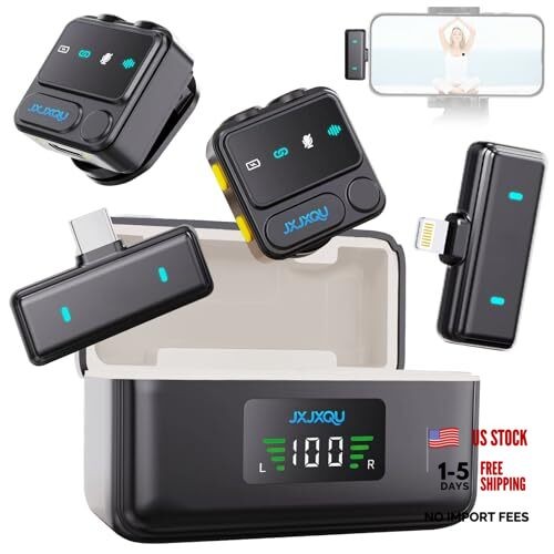 Wireless Lavalier Microphone for iPhone: Mic with Black Mic for iOS/Android