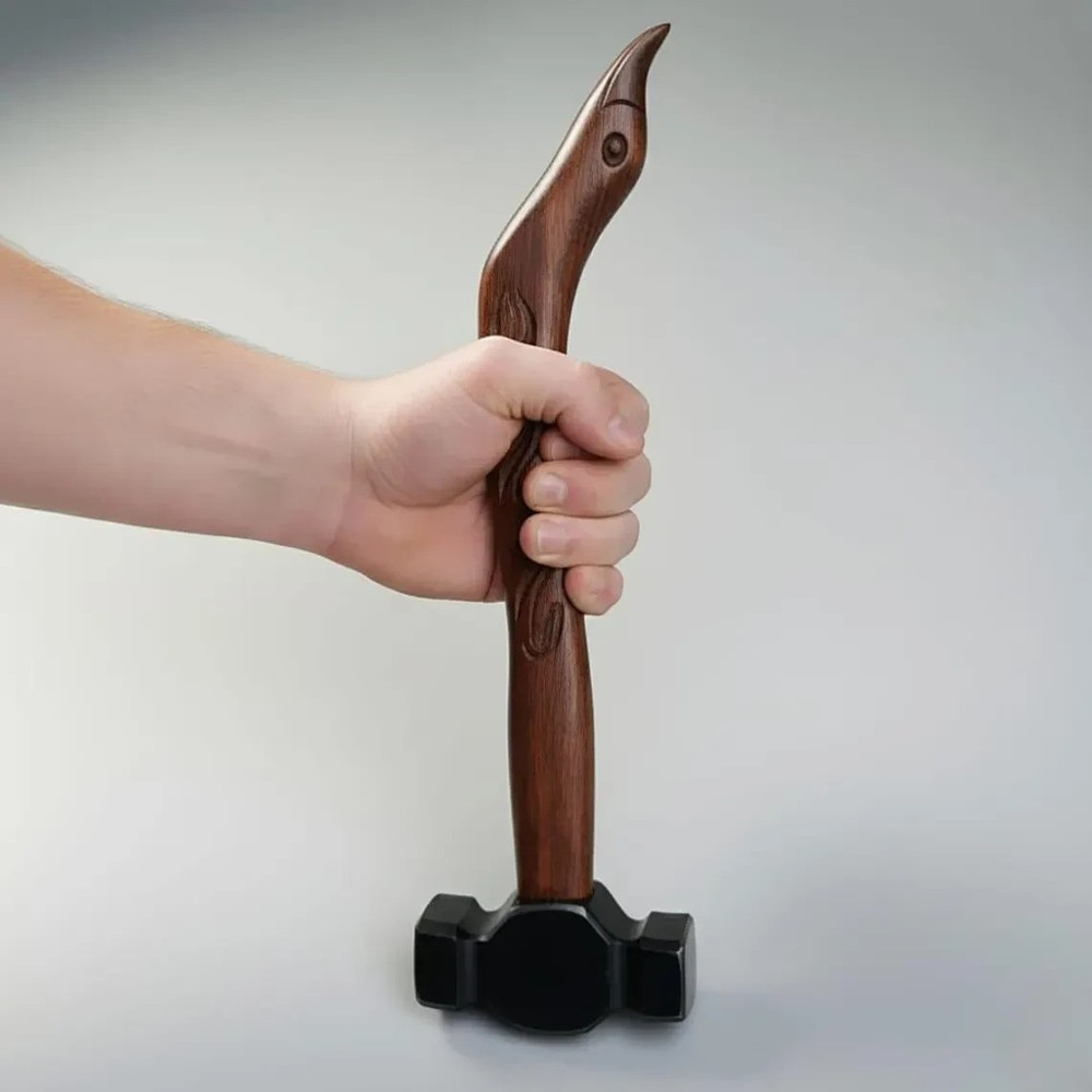 Hand Forged Engraved Iron Hammer with Duck Head Handle