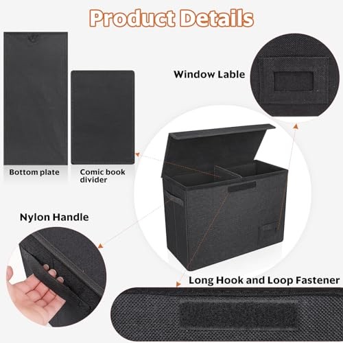 4-Pack Comic Book Storage, Collapsible Comic Book Case with 4 Pack Black