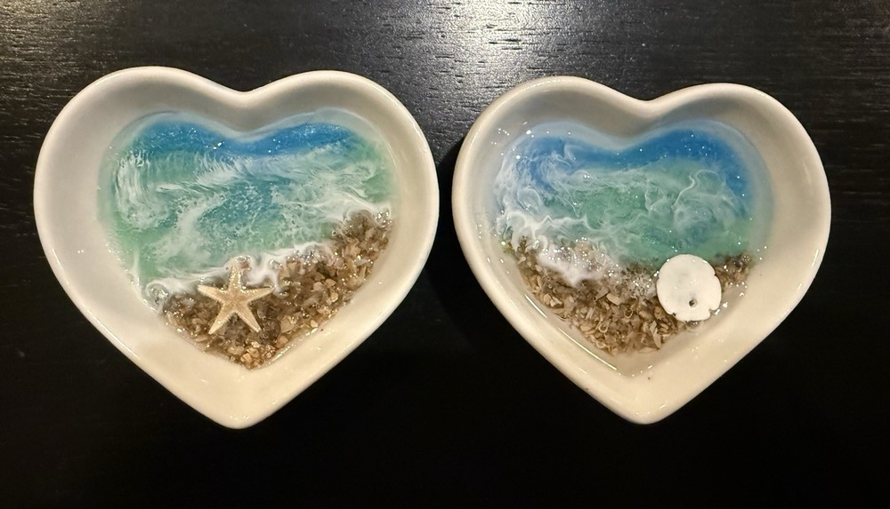 3 Inch Ceramic Heart Beach Trinket Dish