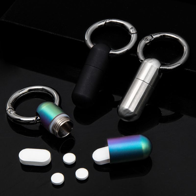 EDC Titanium Waterproof Pill Holder Container Case Organizer Portable Keychain