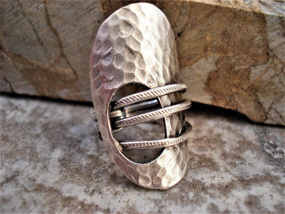 Long Armor Ring 925 Sterling Silver Boho Statement Ring Band Handmade All Size