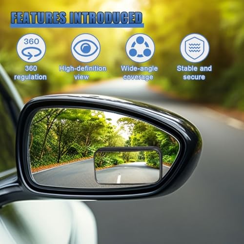 2PCS Blind Spot Mirror for Car, HD Glass Wide Angle Convex Rectangular Black