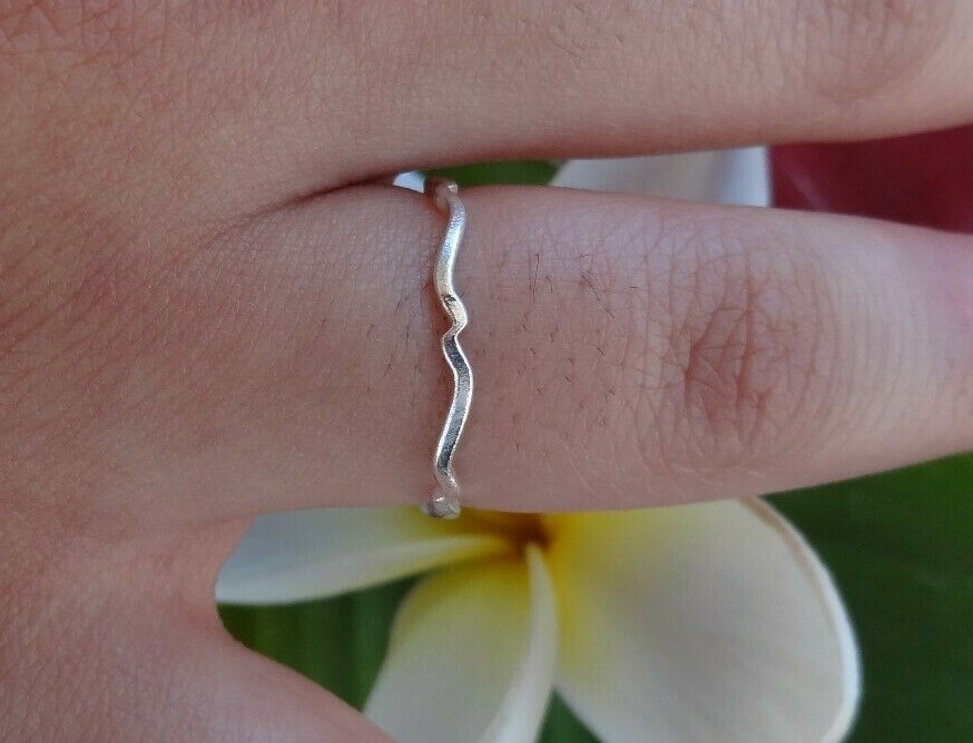 hand made fine silver 999. stacking Minimalist thin ring Wind Waves. 1 ring