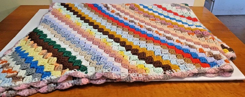 Handmade Afghan Blanket Crochet Knit Multicolor Throw 40" x 58"