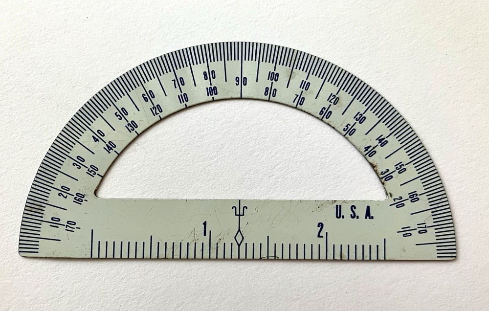 Vintage USA Drafting Protractor Ruler – Engineering Tool Metal 3 3/4”x 2”