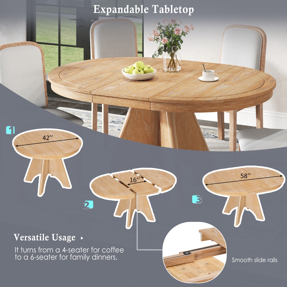 Extendable Dining Table Set 4 6 Seat 58 Inch Rustic Farmhouse Kitchen Table