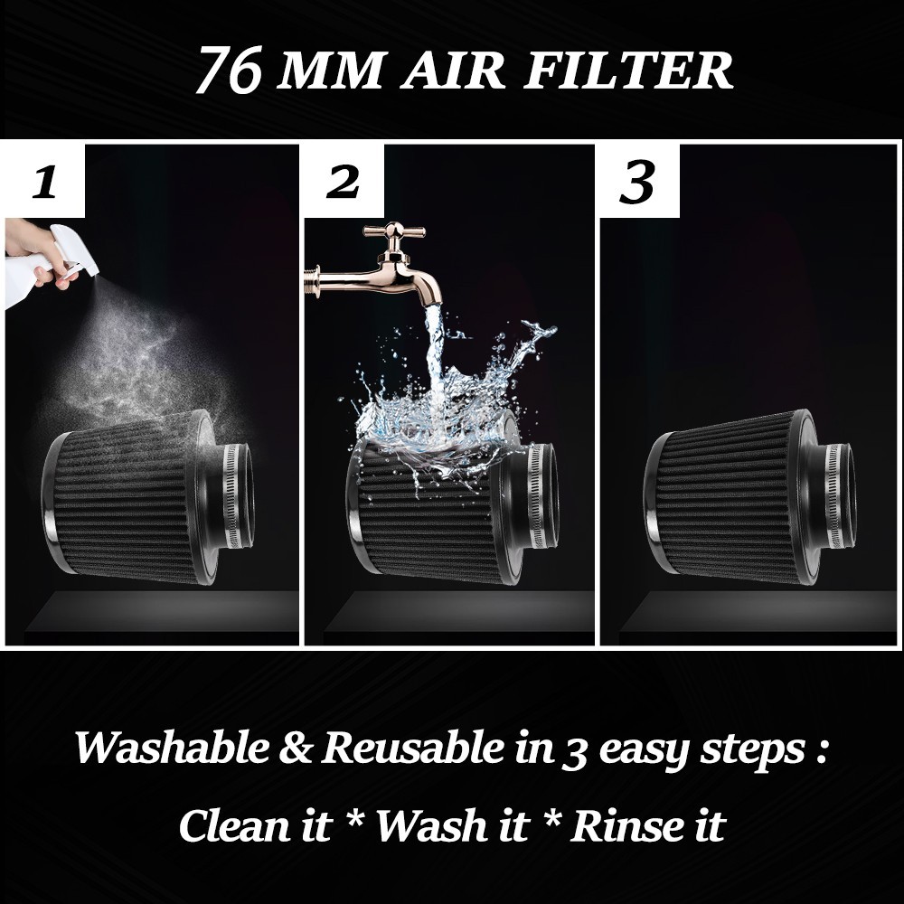Universal 2.5 Inch Inlet Air Intake Filter Replacement Air Filter HighFlow