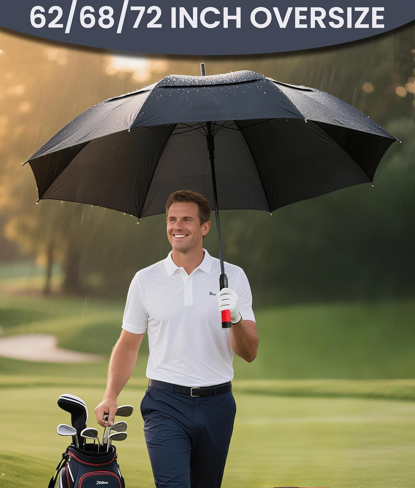Large 62/68/72 Inch Automatic Open Golf Umbrella, Double Canopy, Windproof