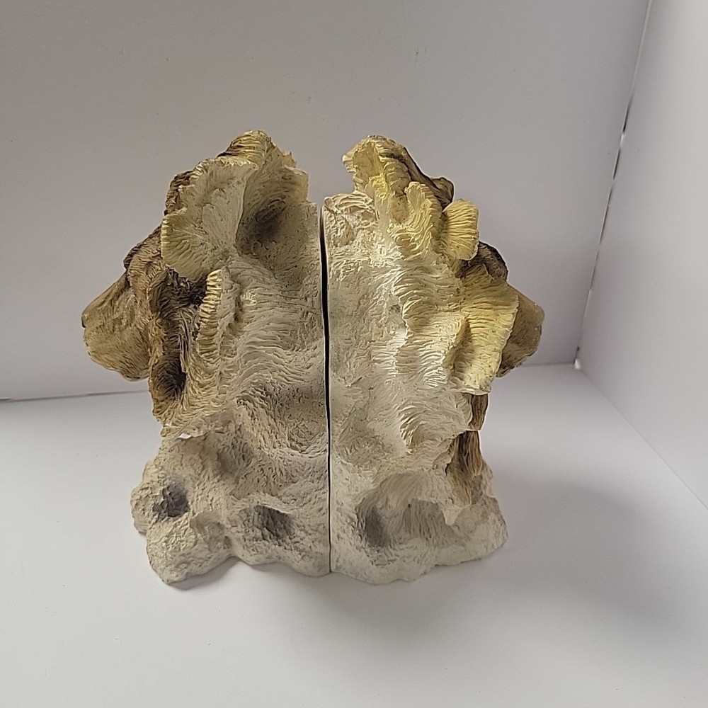 Clay Ceramic Lion Head Book Ends - 6.25" Tall