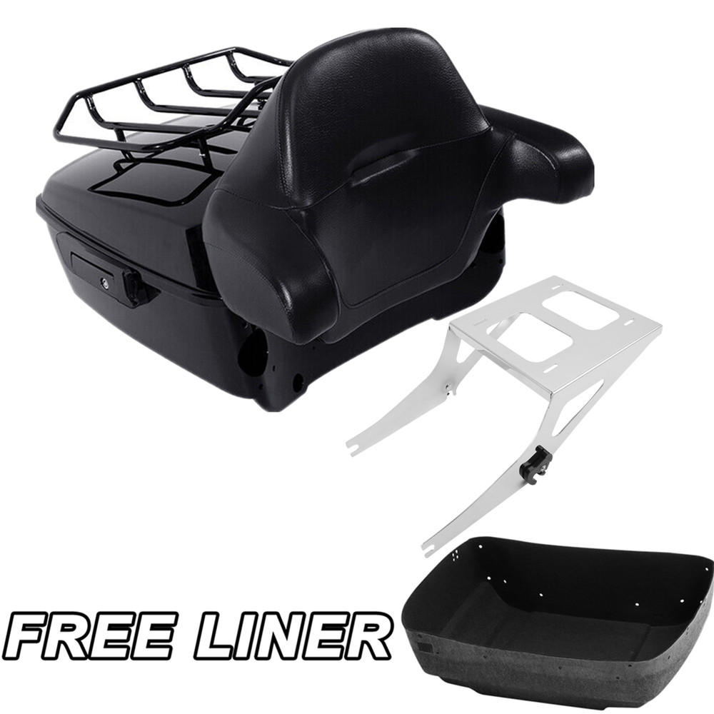 Black King Trunk Backrest Pad Mount Rack For Harley Fat Boy FLSTF 2008-2016 2009