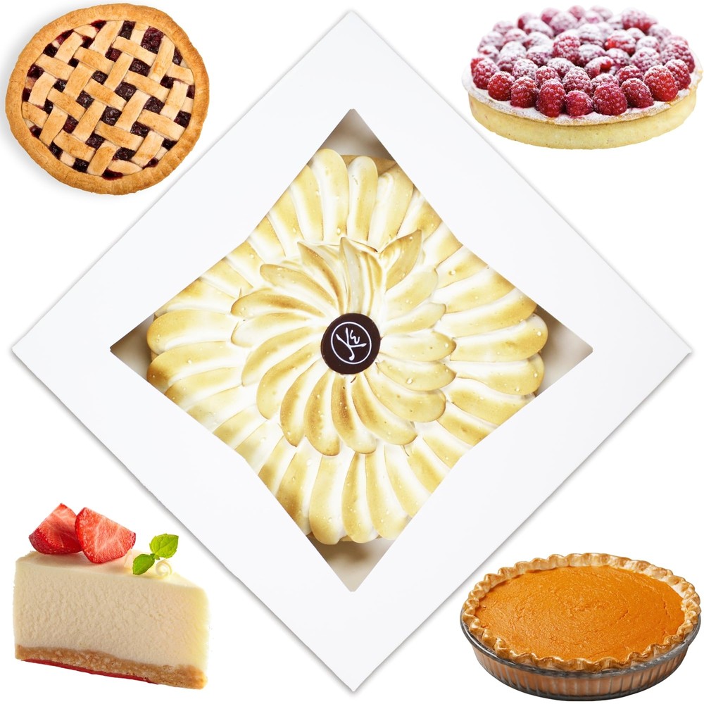 12 Pack Pie Boxes for 9" Pie White 9x9x2.5" Window Auto Pop Up