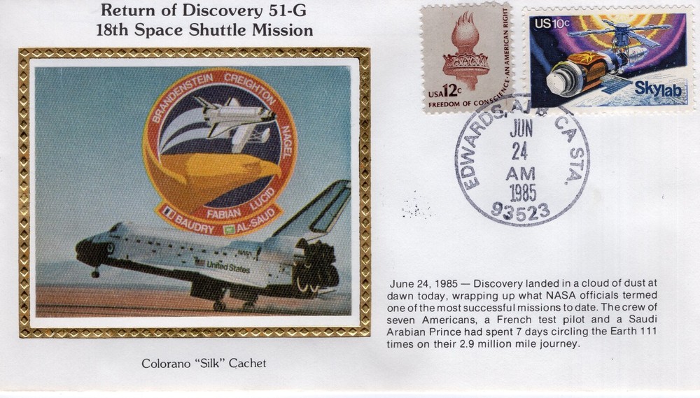 RETURN OF DISCOVERY 51-G - EDWARDS AFB, CA  1985  FDC17959
