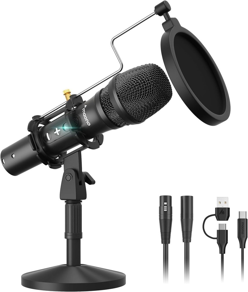 Cardioid Dynamic Microphone with Shock Mount & Pop Filter for Recording Quality
