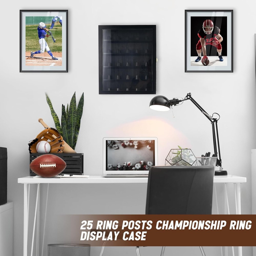 25 Pcs Championship Ring Display Case Baseball Holder Black