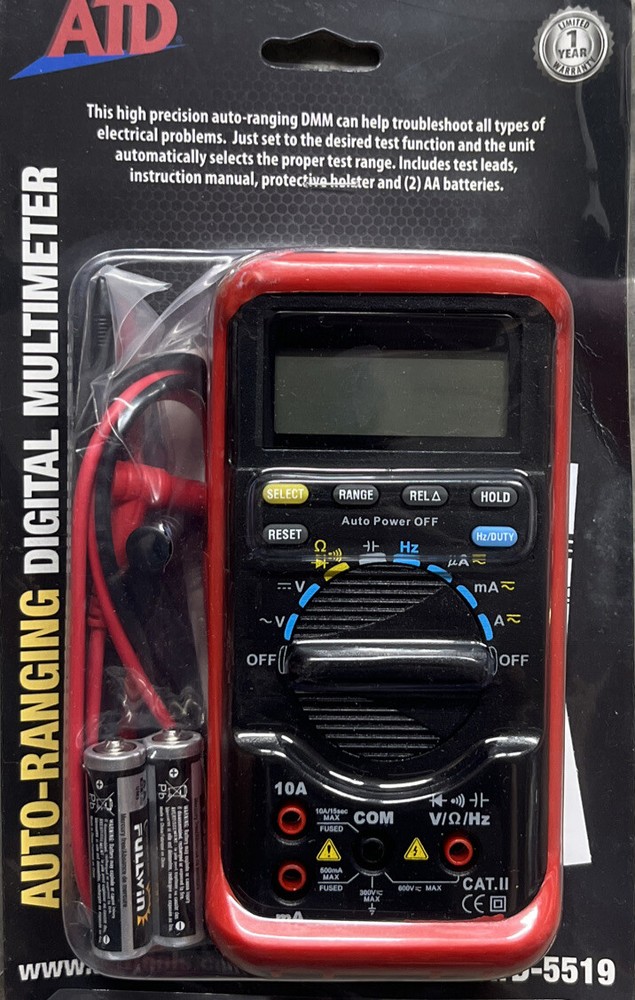 Auto Ranging Digital Multimeter with Protective Holster ATD-5519