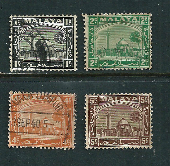🗺️ Straits Settlements (Selangor) - 4 used postage stamps 1935-1936