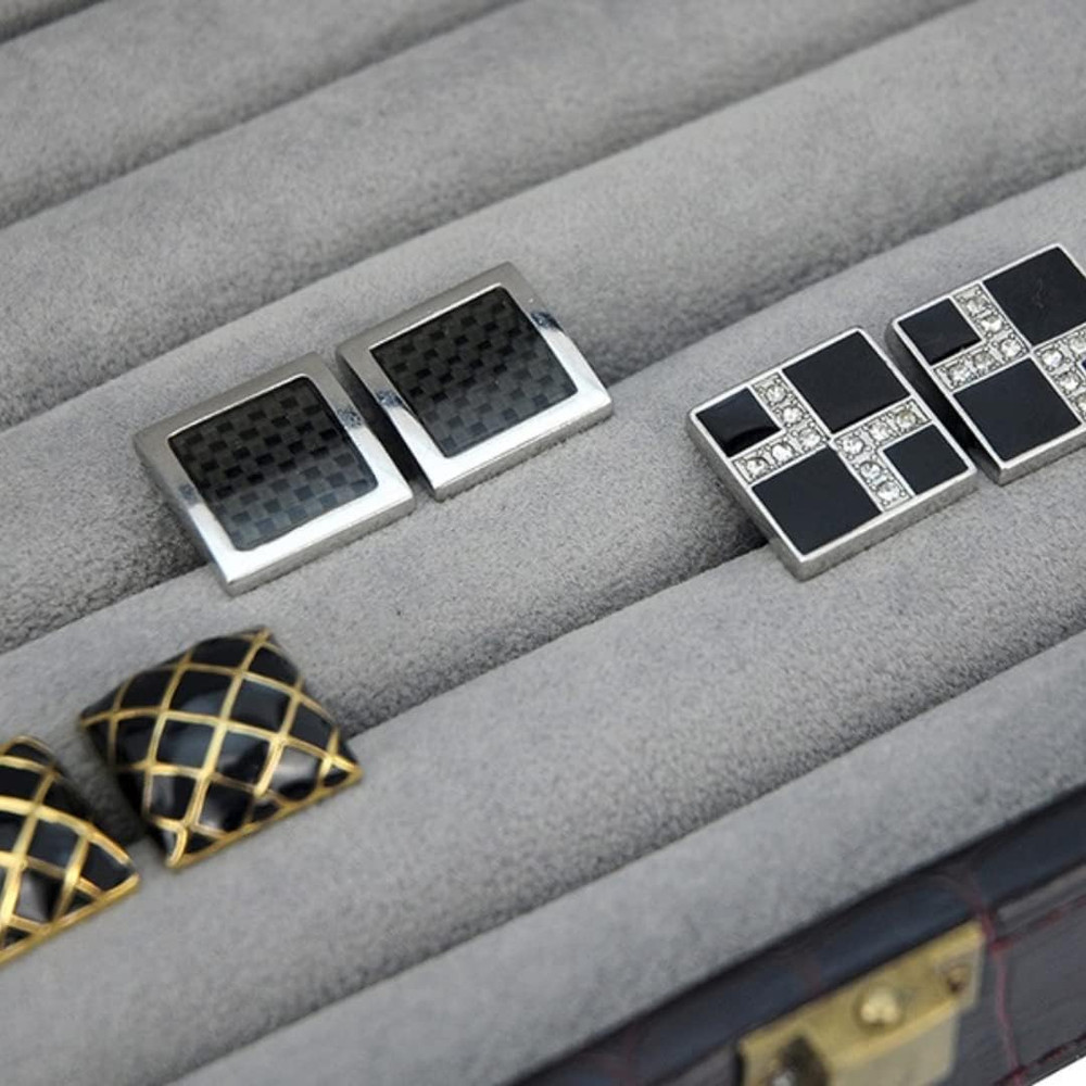 Iconic Vegan Crocodile Leather Cufflink, Ring Storage Box and Organizer