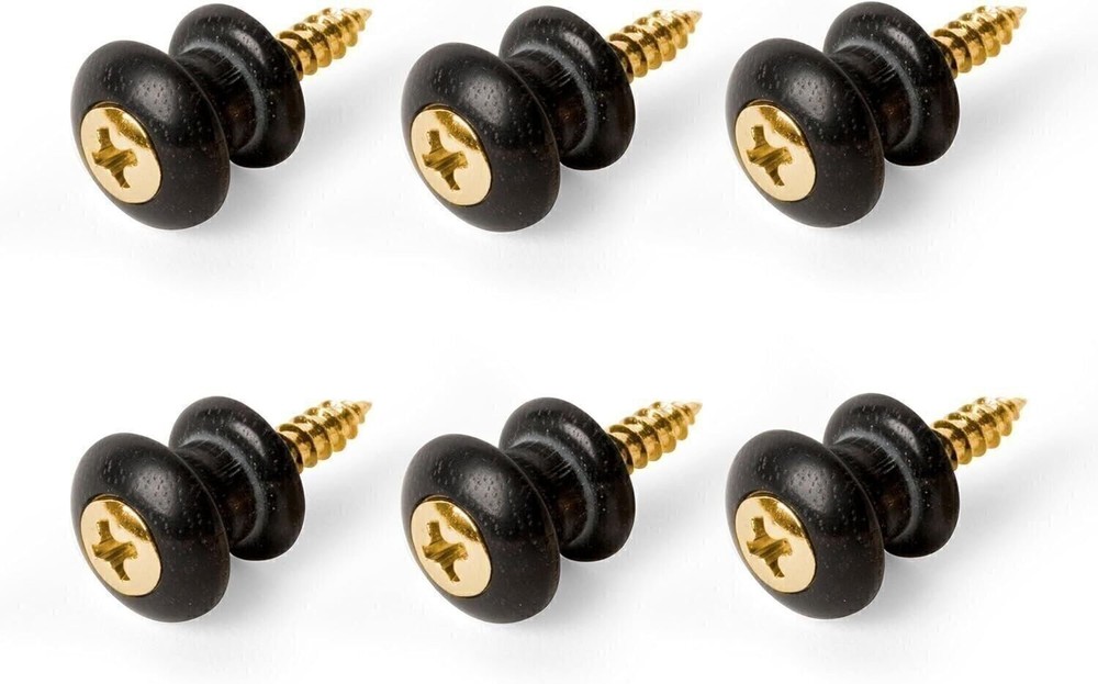 Waverly Guitar Strap Button, Ebony Button, Gold Screw - 6 Pack