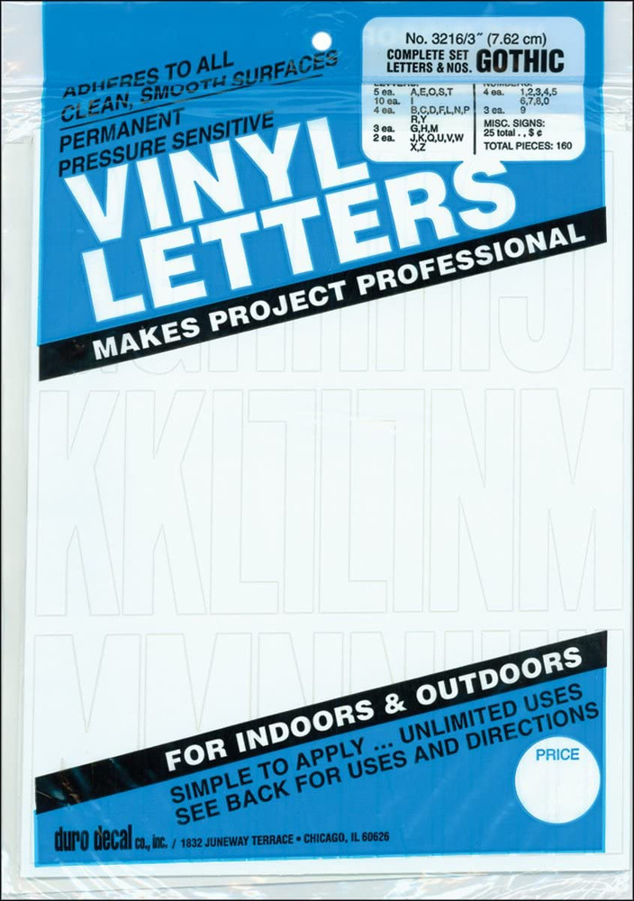 Duro 3-Inch Gothic Vinyl Letters and Numbers Set, White
