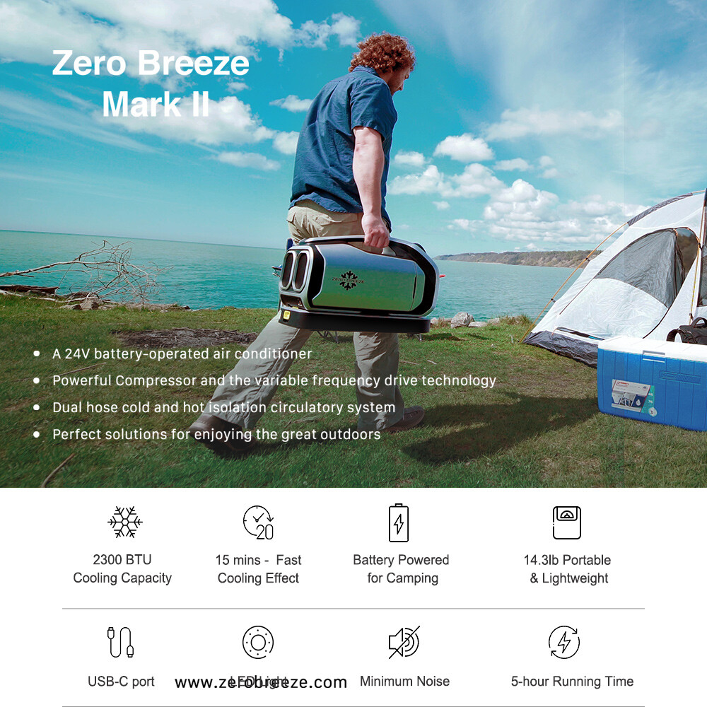 ZERO BREEZE MARK2 portable outdoor air conditioner with battery remote control