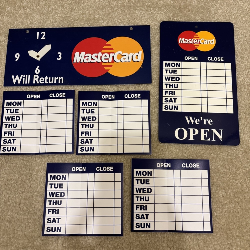 Mastercard Open Closed Will Return Clock Sign Decals Stickers Lot