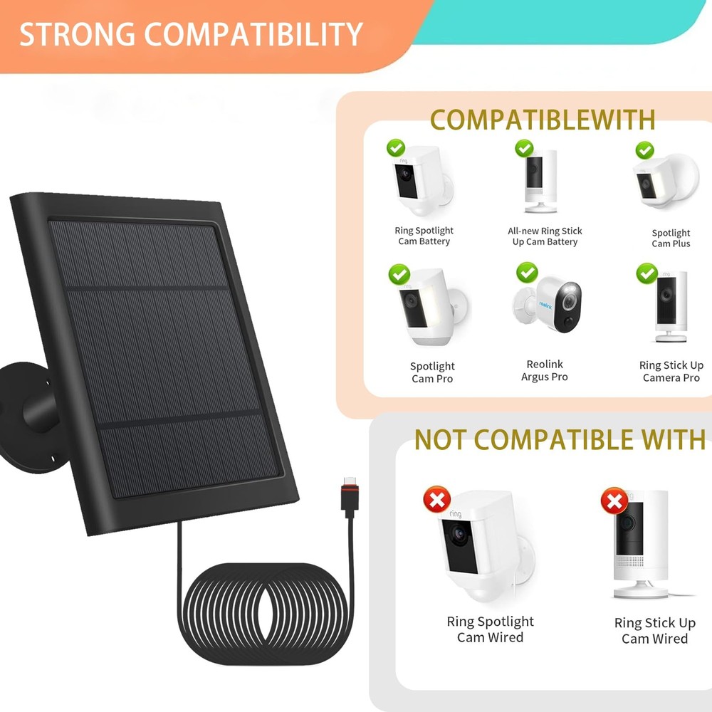 1 Pack - Solar Panel for Ring Security Camera Spotlight Cam Dark Black